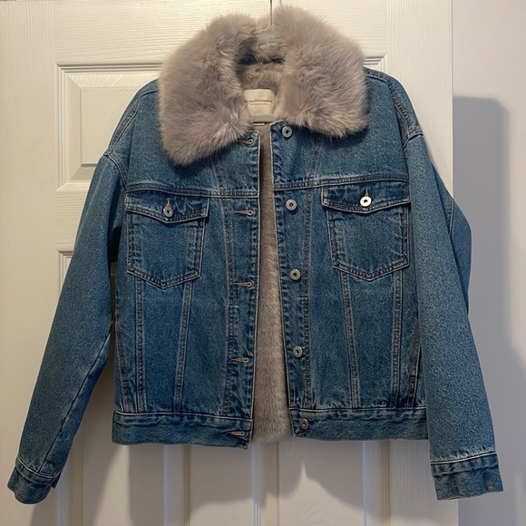 Anthropologie Jackets & Blazers - Anthropologie PILCRO AND THE LETTERPRESS DEMIN JACKET WITH BLUE FUR COLAR